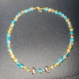 Elegant Blue and Gold Beaded Necklace